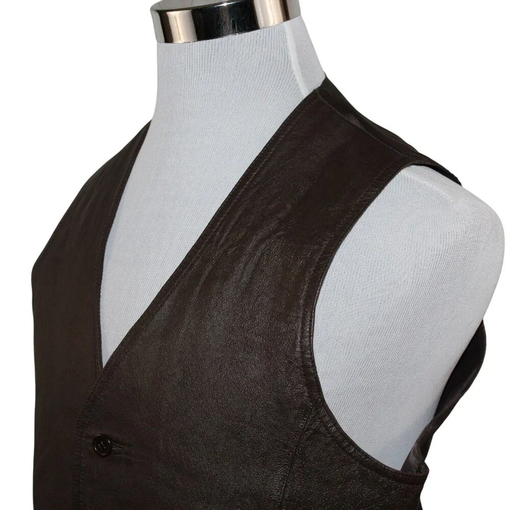 WILSONS Leather Vest Medium Brown The Leather Experts 2 Pocket Biker Motorcycle - Picture 8 of 12